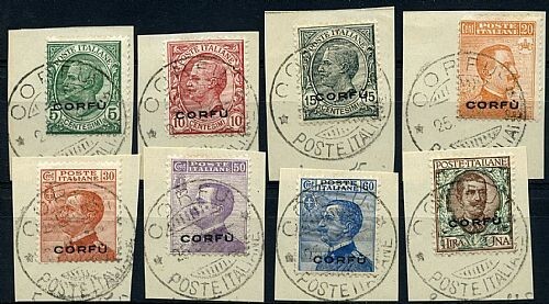 1923 Occupazione Corfù - Francobolli d'Italia completa su frammenti - Picture 1 of 1