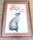 Baron Burmese Cat & Flowers Decorative Lithograph Framed Print Signed Lc Baron