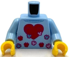 Lego New Minifig Bright Light Blue Torso Sweater Heart and Red Butterflies Part