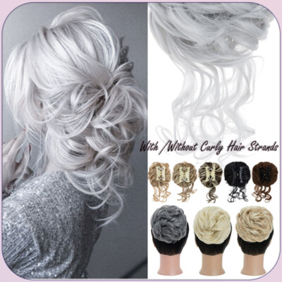 Clip on in Messy Bun Curly Hair Piece Extensions Hair Wedding Claw Clip AS REAL