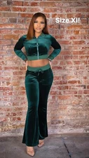 Two Piece Crop Top Pants Set, Green, Size Xl