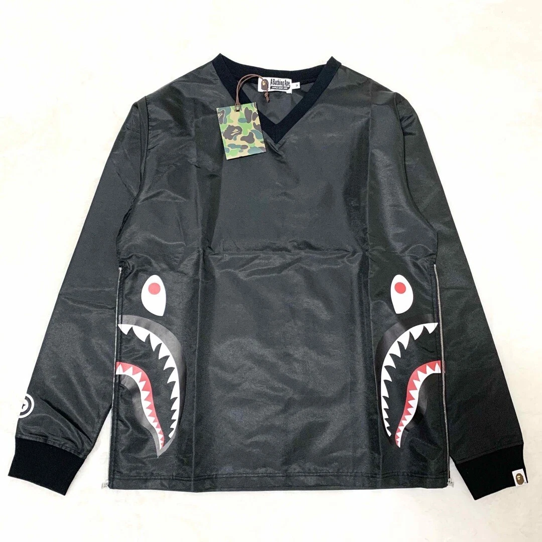 A BATHING APE (BAPE) Giacca a vento uomo BAPE usata M zip laterale squalo nera1 rara scimmia autentica