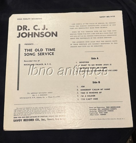 RARE 1st pressing -Dr. C.J. Johnson Presents..The Old Time Song Service. GOSPEL - Picture 2 of 6