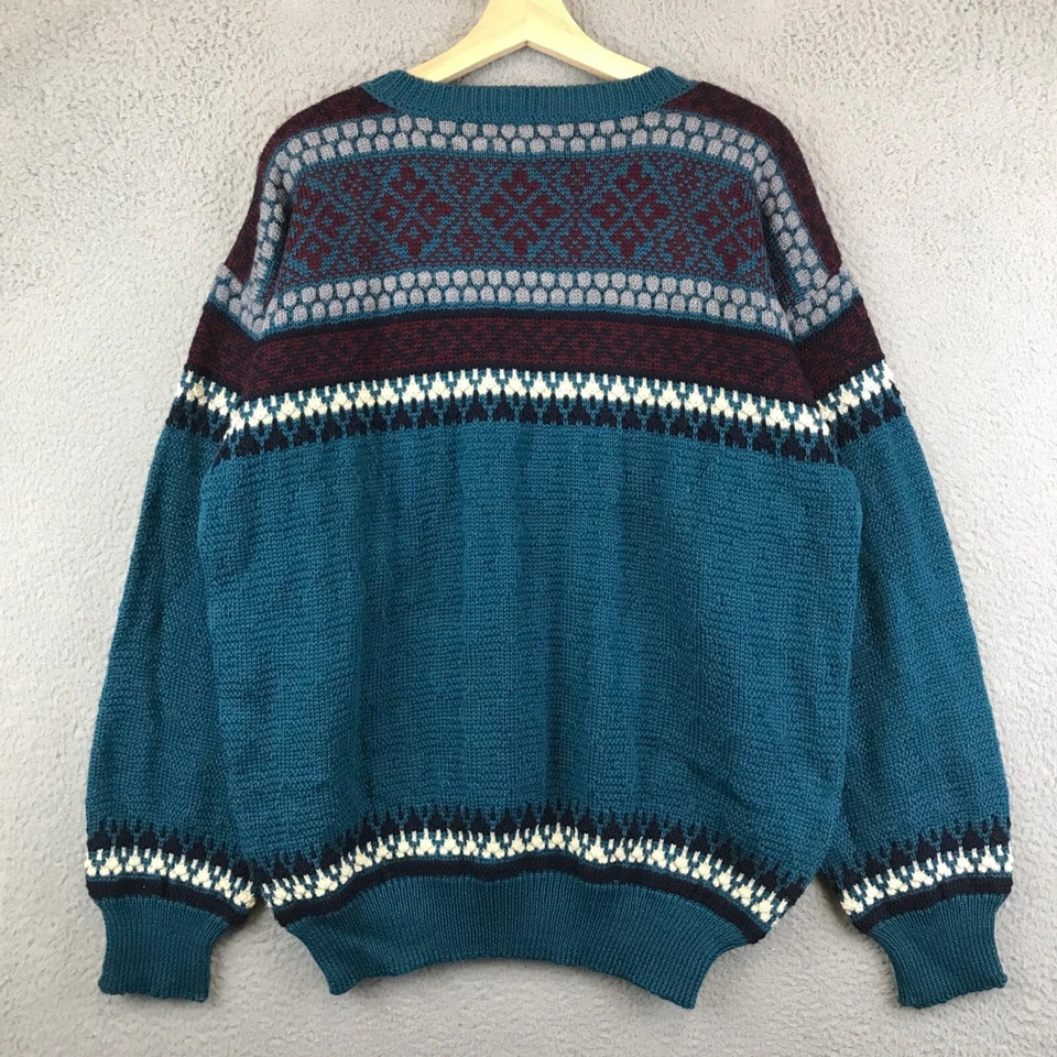 New Vintage Nomadic Traders Sweater Men Large Blue Wool Knit Chunky Grandpa - Image 2 of 4