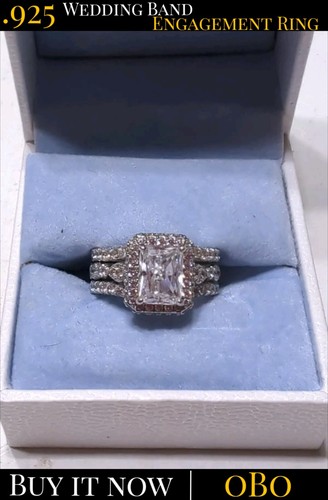 ✨.925✨ Sterling Silver Engagement Ring & Wedding Band Combo Interlock - Size 5¾