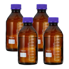 4 Pack Media Storage Bottles 1000ml Borosilicate Glass Graduated Bottles Brown