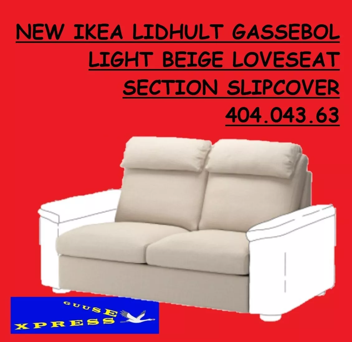 IKEA LIDHULT GASSEBOL LIGHT BEIGE LOVESEAT 2 SEAT SLIPCOVER 404.043.63 NEW