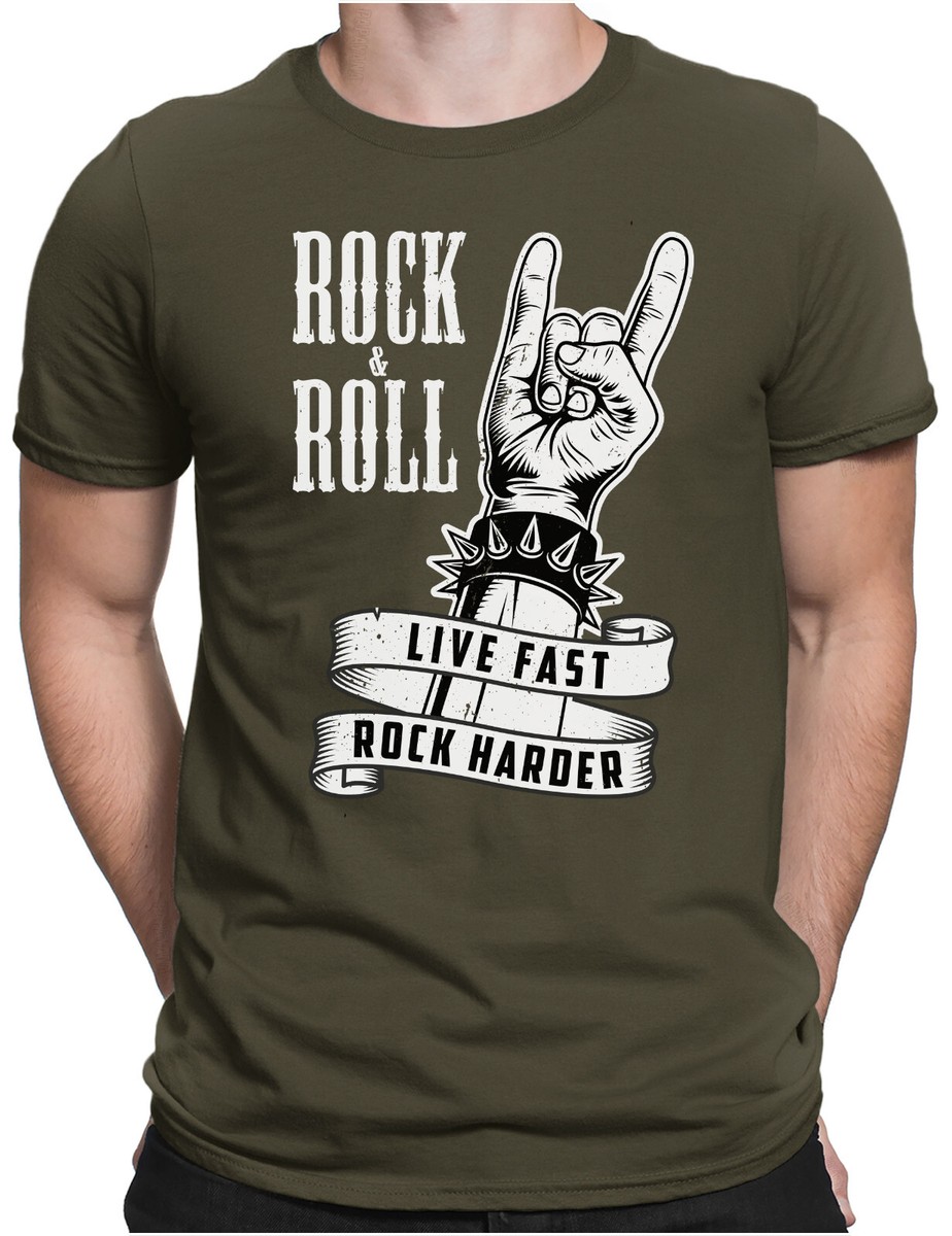 Herren Punk T-Shirt - Allover Print Mit Band Motiven