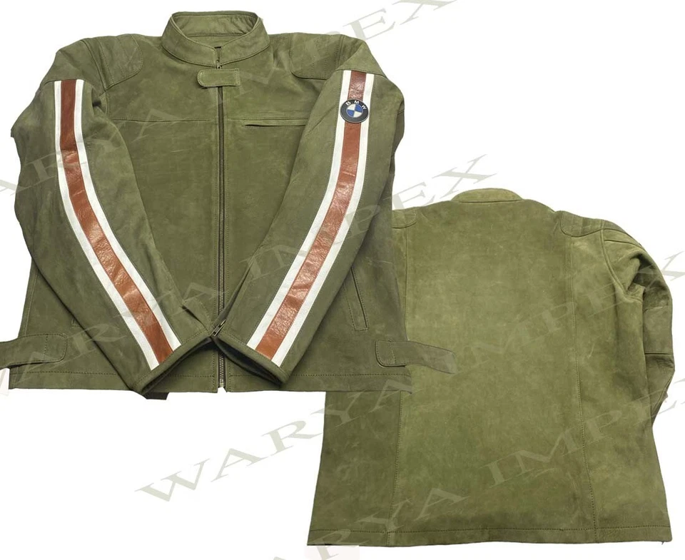 BMW MOTORRAD TWIN STRIPES MENS GREEN LEATHER JACKET MOTORCYCLE RIDING JACKET NEW - Image 2 of 4