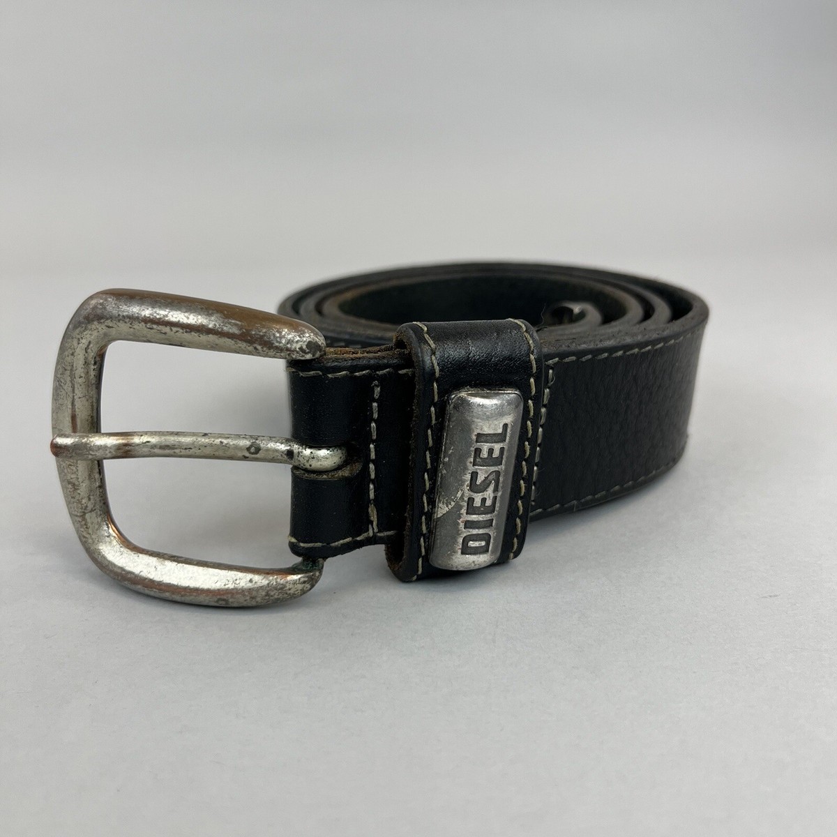 Vintage Diesel Black Leather Jeans Workwear Rare Belt Size