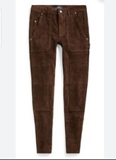 Polo Ralph Lauren Women's Cargo Suede/lambskin Leather Pants Brown 0 NWT 1,299 