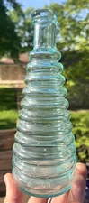 NICE AQUA 11 RING BEE HIVE PEPPER SAUCE BOTTLE E.R. DURKEE & CO. 1870'S ERA L@@K