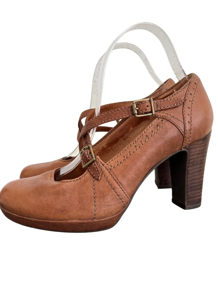 Indigo By Clarks Flyrt Rouge Taupe Brown Leather Heeled Dress Shoes Size 9M - Image 3 of 4