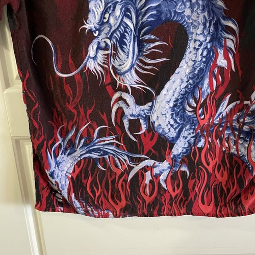 Vintage Y2K Dragon Shirt No Boundaries Flames Red Black Boy Size S 100%Rayon - Picture 7 of 17