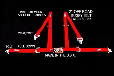 RJS RACING 2'' 4 PT LATCH & LINK ROLL BAR MOUNT HARNESS BUGGY BELT RED 50531-14-4