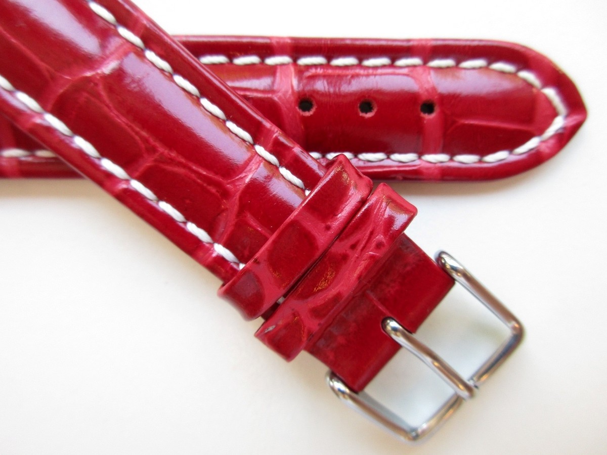 Cherry red Alligator print 20 MM white stitched Sport leather