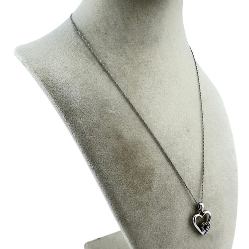 14K White Gold Diamonds Heart Love Elegant Romantic 18" Necklace 2.48g - Picture 6 of 12
