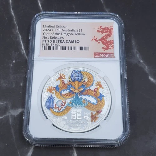 2024 Australia PROOF Colored Silver Lunar Year of the DRAGON NGC PF70 1oz Coin
