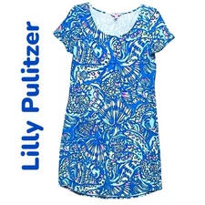 Lilly Pulitzer Tammy Dress Womens Sz S Blue Tropical Print Terry UPF 50+ NWOT