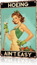 Funny Garden Tin Metal Signs Home D cor "Hoeing Ain't Easy" - 8x12 Inch Rust Res