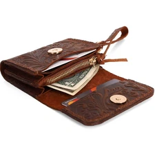 Handmade Wristlet Wallets for Women, Western Floral Leather Small Credit Card...