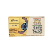 Pyrex Disney Stitch Decorated Glass Food Storage Container 8 Piece Set