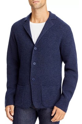 The Mens Store Notch Lapel Cardigan Sweater Large Navy Melange - NWT $248