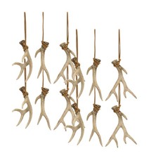 Rustic Deer Antler Hanging Ornament with Rope Tie Set of 12 
