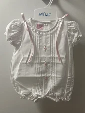 NWT Will'beth White Flower Embroidered Bubble W/Pearls Sz 0 Bring Home Baby New!