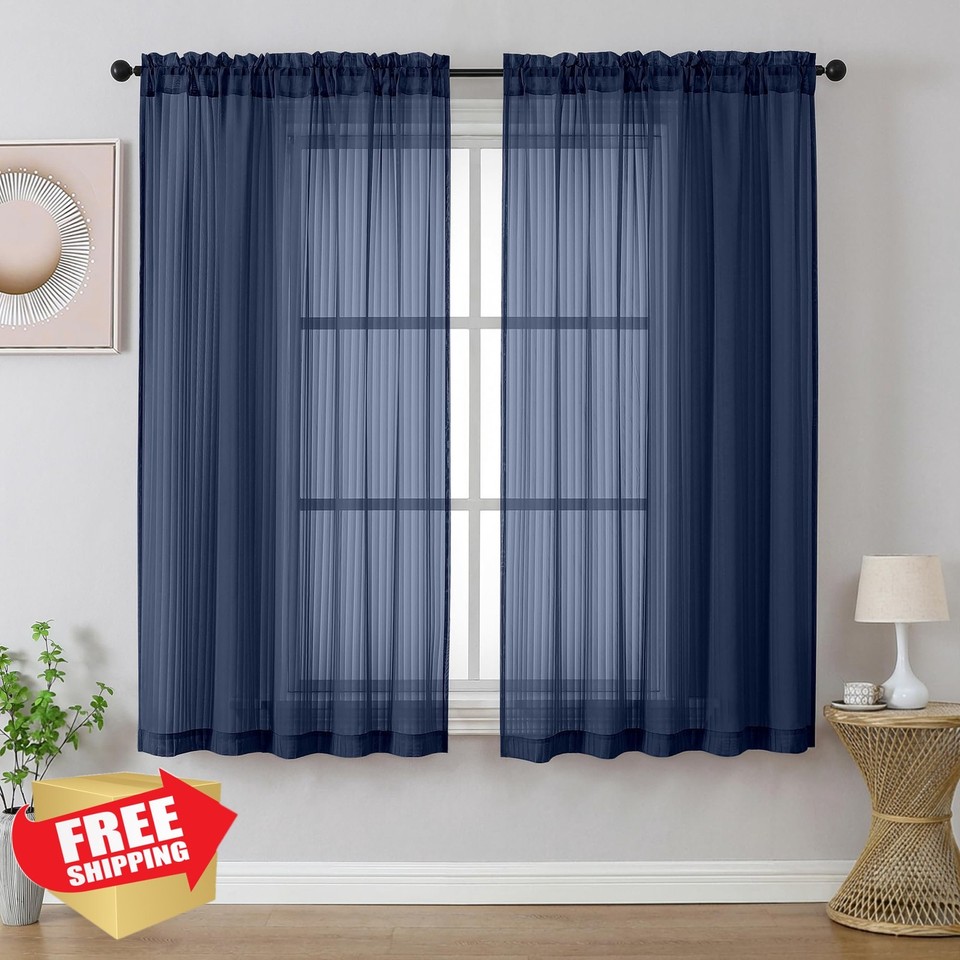 Panel Server Advanced OWENIE Navy Blue Sheer Curtains 52