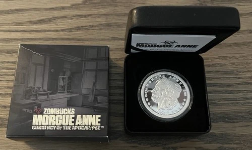 2017 Morgue Anne 1  oz  Proof  Zombucks  Silver Round - with Box and COA
