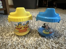 VTG Playskool Disney Baby Mickey Mouse Sippy Cup Round Weighted Bottom Lot Of 2