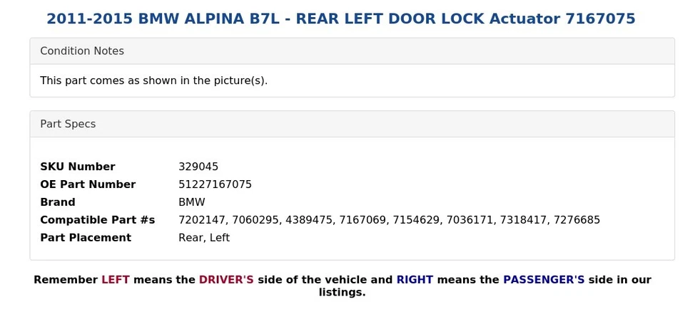 Atuador 7167075 2011-2015 BMW ALPINA B7L - TRAVA TRASEIRA ESQUERDA - Imagem 4 de 4