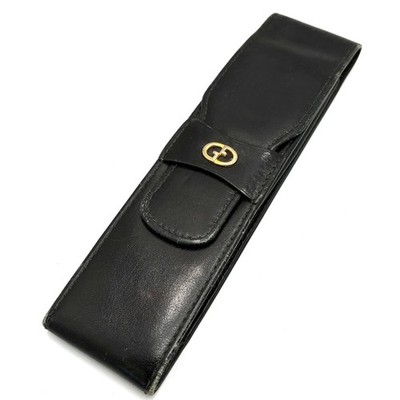 GUCCI Gucci Old Gucci Pencil Case Leather Black Italy Vintage Unisex Clothing