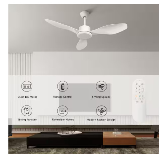 TOZING 48 in. Smart Indoor Modern Windmill White Flush Mount Ceiling Fan+Remote