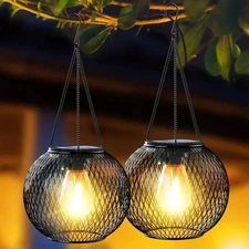 1pc Solar Lantern Outdoor Hanging Light Waterproof Metal Fairy Garden Decor