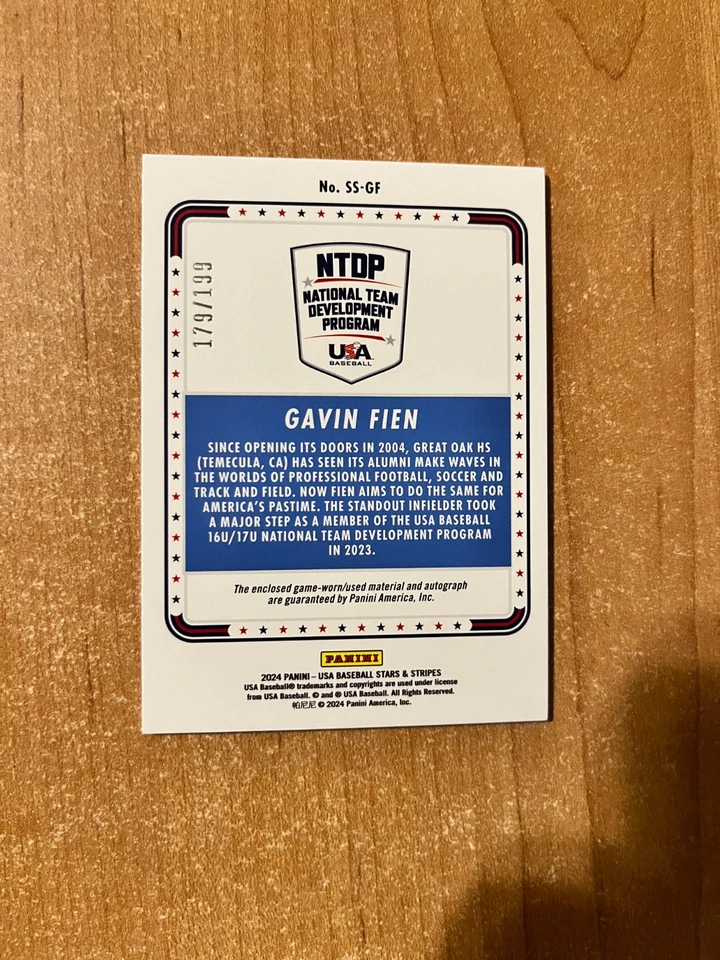 2024 Stars & Stripes - Gavin Fien - Collegiate Silhouettes Auto Relic /199 - Image 2 of 2