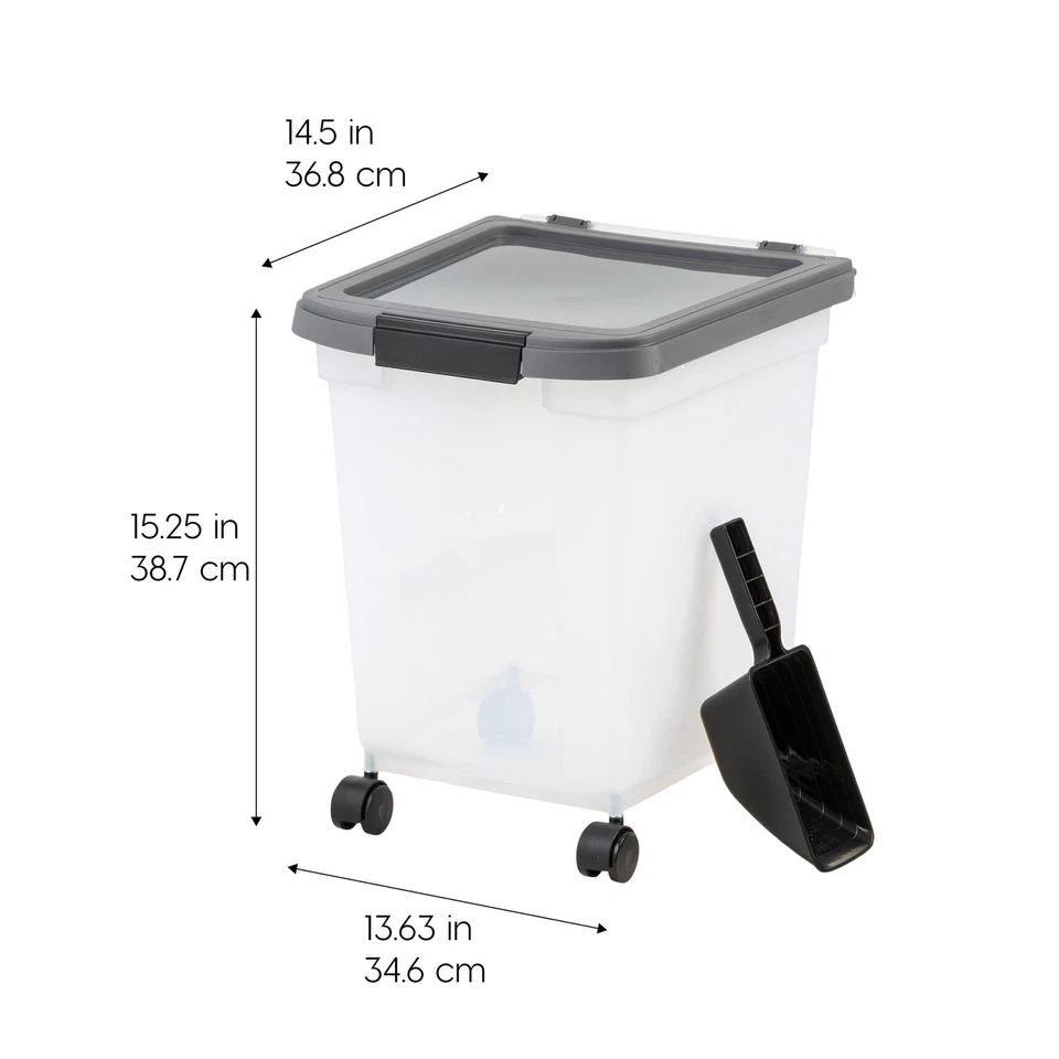 Recipiente hermético de armazenamento de alimentos para cães EUA 25 libras, rodas removíveis, para cachorro gato... - Imagem 2 de 4