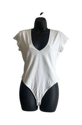 ATM White V-Neck Cap Sleeve Body Suit _ Large _ NWOT