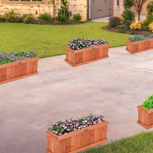 Costway 28" Wooden Flower Planter Rectangular Box Decorative Window Box Garden - Picture 4 of 6