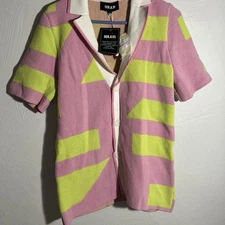 NWT SER.O.YA Lei Shirt Striped Pink Green Geometric Collared Buttoned Down S