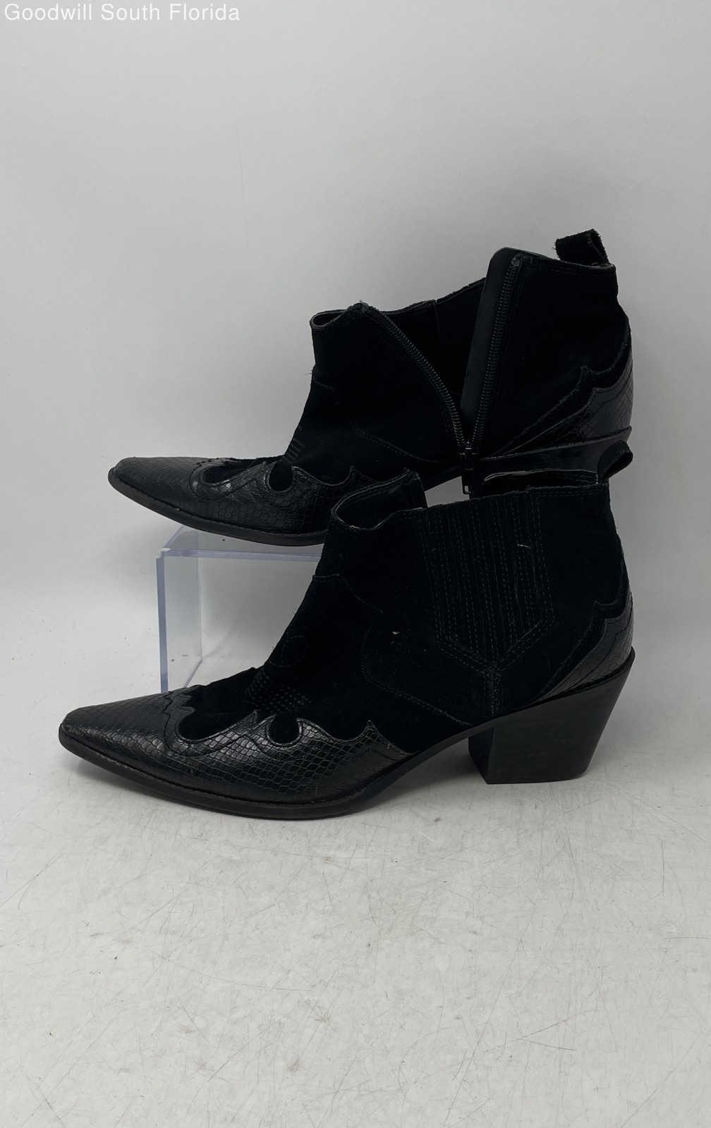 Zara Womens Black Leather Block Heel Western Style Ankle Bootie Size EUR 41
