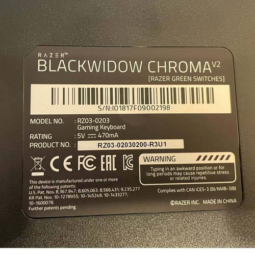 Razer Blackwidow Chroma V2 Green Switches RZ03-0203 Gaming Mechanical TESTED - Zdjęcie 9 z 16