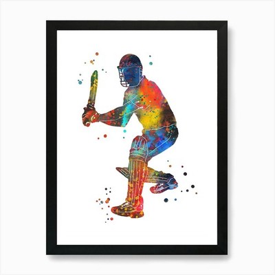 Cricket Batsman Playing A Stroke Ar Framed Wall Art Poster Canvas Print Picture