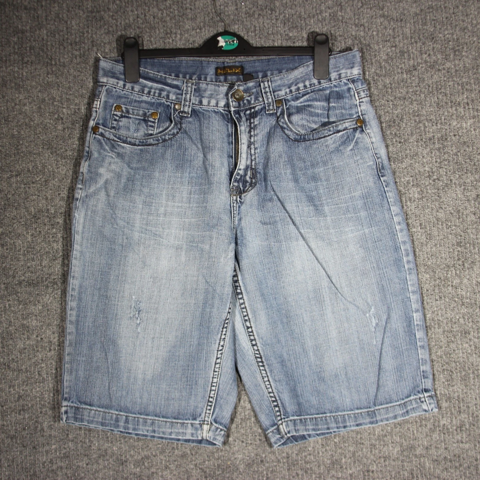 Helix Shorts Mens 32 Blue Denim Jean Jorts Mid Wash Loose Baggy Y2K JNCO Type