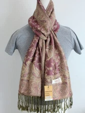 New Pashmina USA Woman's Scarf Wrap Shawl Orange Brown Paisley Cashmere Silk