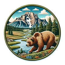 Grizzly Bear Patch Iron-on Applique Yellowstone National Park Badge Nature