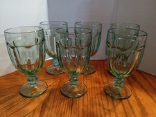 Libbey "Gibraltar" Spanish Green Iced Tea Glasses 7" Duratuff Set Of 6