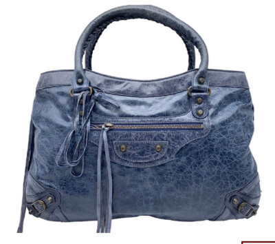 BALENCIAGA 'Giant 21' CHEVRE PURSE DARK BLUE CALF LEATHER DISTRESSED