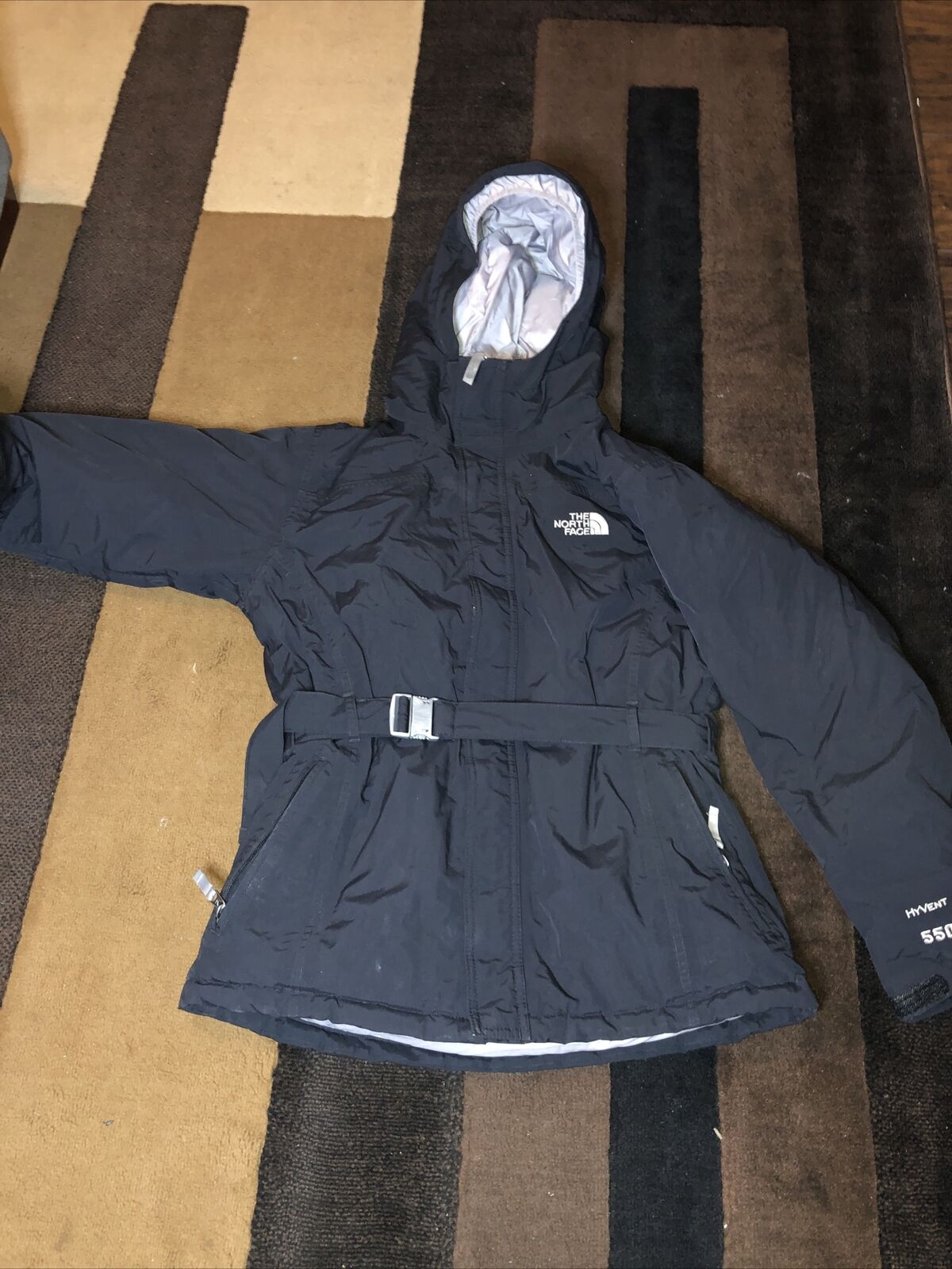 The North Face Hyvent 550 Down Belted Jacket Black Parka Hood.Girls XL-18